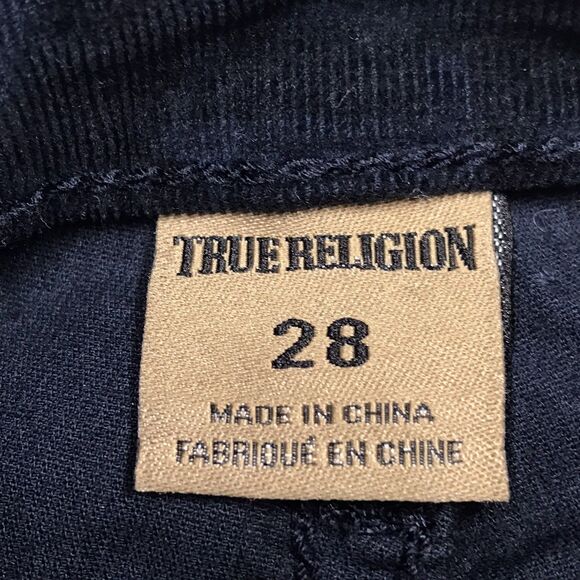NWT TRUE RELIGION Halle Micro Corduroy Jean Women 28x30 Super Skinny Blue Check - Picture 14 of 16